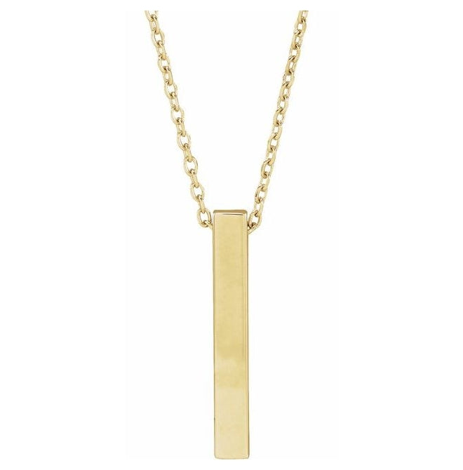 18K Yellow Gold-Plated Sterling Silver 4-Sided 16-18 In Polished Engravable Four-Sided Vertical Bar Necklace