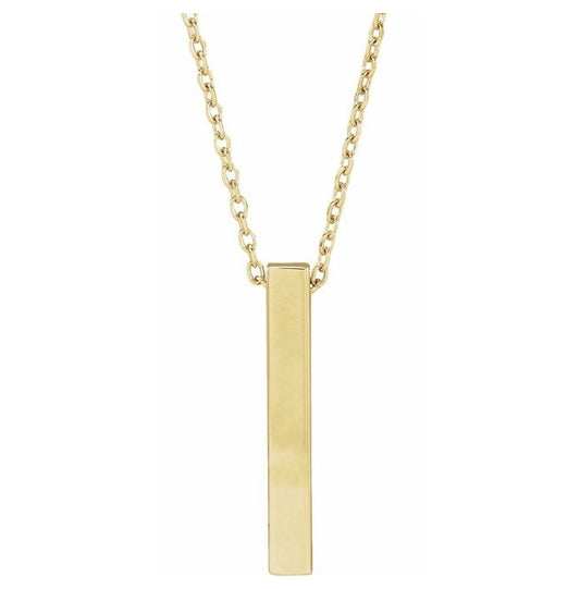 18K Yellow Gold-Plated Sterling Silver 4-Sided 16-18 In Polished Engravable Four-Sided Vertical Bar Necklace