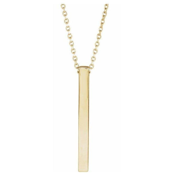 18K Yellow Gold-Plated Sterling Silver 4-Sided 16-18 In Polished Engravable Four-Sided Vertical Bar Necklace