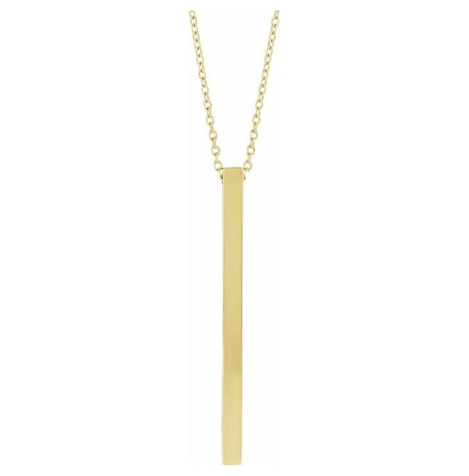 18K Yellow Gold-Plated Sterling Silver 4-Sided 16-18 In Polished Engravable Four-Sided Vertical Bar Necklace