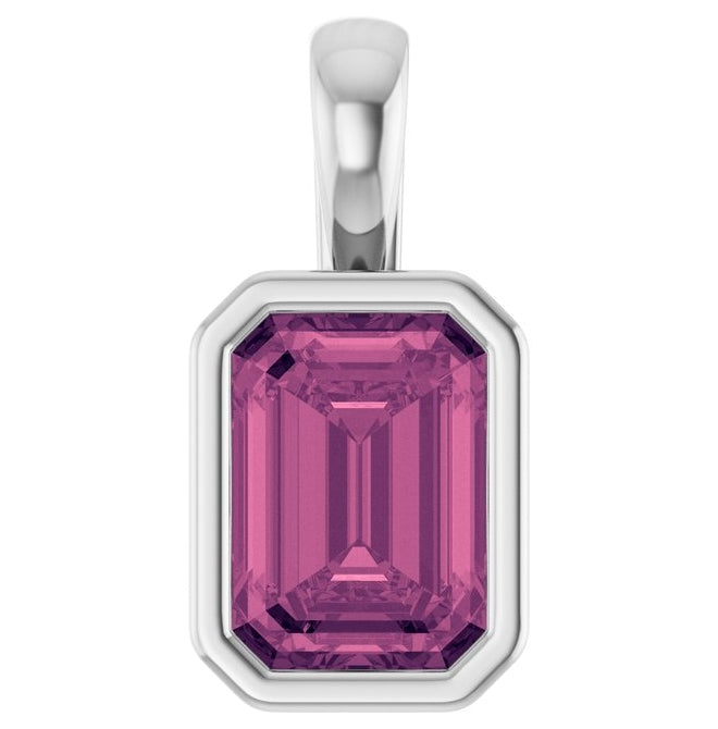 14K White Gold Emerald 7 X 5 Mm Polished Natural Pink Tourmaline Pendant