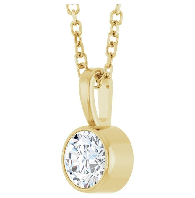 14K Yellow Or White Gold Round Vs, F+ 16-18 In Polished Lab-Grown Diamond Solitaire Bezel-Set Necklace