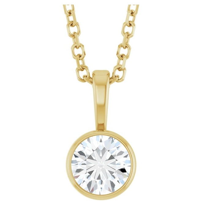 14K Yellow Or White Gold Round Vs, F+ 16-18 In Polished Lab-Grown Diamond Solitaire Bezel-Set Necklace