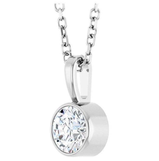 14K Yellow Or White Gold Round Vs, F+ 16-18 In Polished Lab-Grown Diamond Solitaire Bezel-Set Necklace