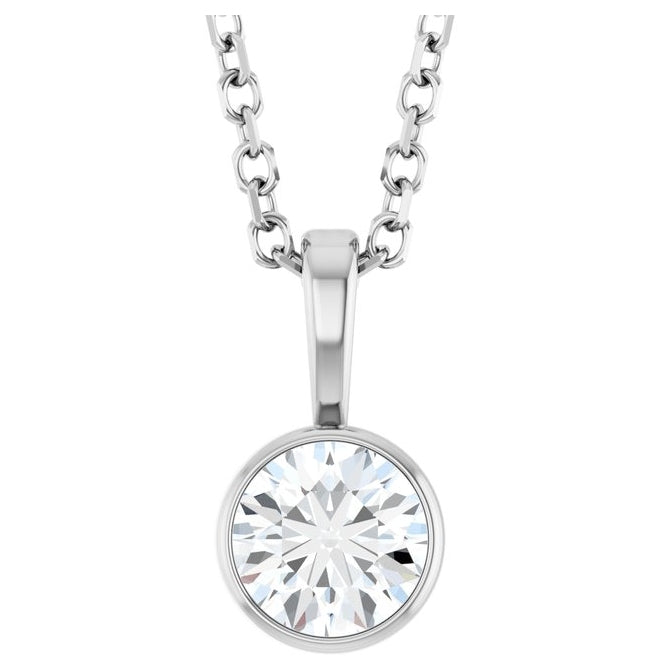 14K Yellow Or White Gold Round Vs, F+ 16-18 In Polished Lab-Grown Diamond Solitaire Bezel-Set Necklace