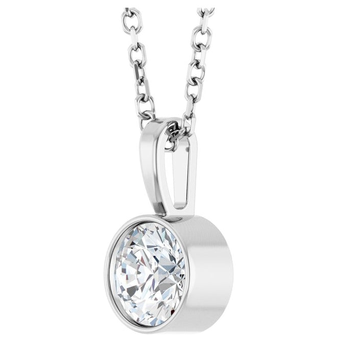 14K Yellow Or White Gold Round Vs, F+ 16-18 In Polished Lab-Grown Diamond Solitaire Bezel-Set Necklace