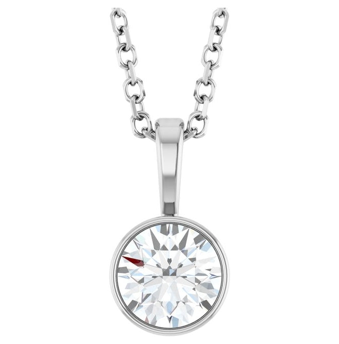 14K Yellow Or White Gold Round Vs, F+ 16-18 In Polished Lab-Grown Diamond Solitaire Bezel-Set Necklace
