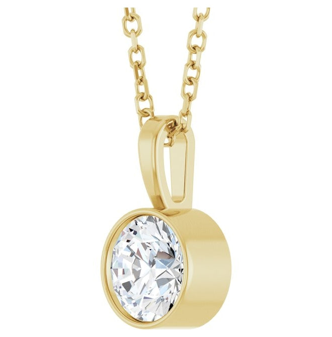 14K Yellow Or White Gold Round Vs, F+ 16-18 In Polished Lab-Grown Diamond Solitaire Bezel-Set Necklace