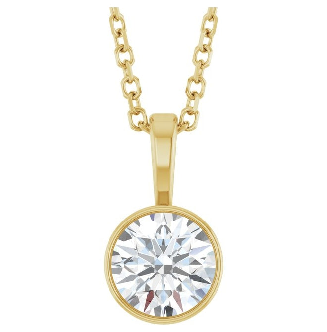 14K Yellow Or White Gold Round Vs, F+ 16-18 In Polished Lab-Grown Diamond Solitaire Bezel-Set Necklace