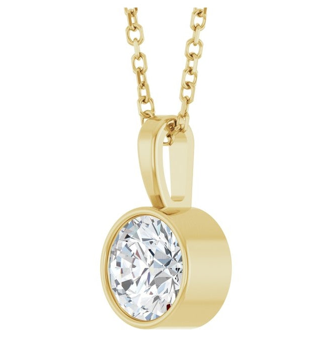 14K Yellow Or White Gold Round Vs, F+ 16-18 In Polished Lab-Grown Diamond Solitaire Bezel-Set Necklace