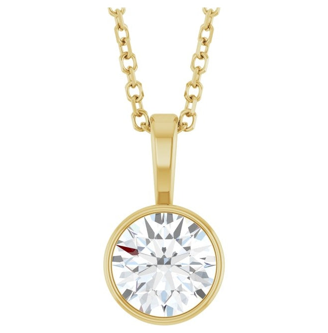 14K Yellow Or White Gold Round Vs, F+ 16-18 In Polished Lab-Grown Diamond Solitaire Bezel-Set Necklace