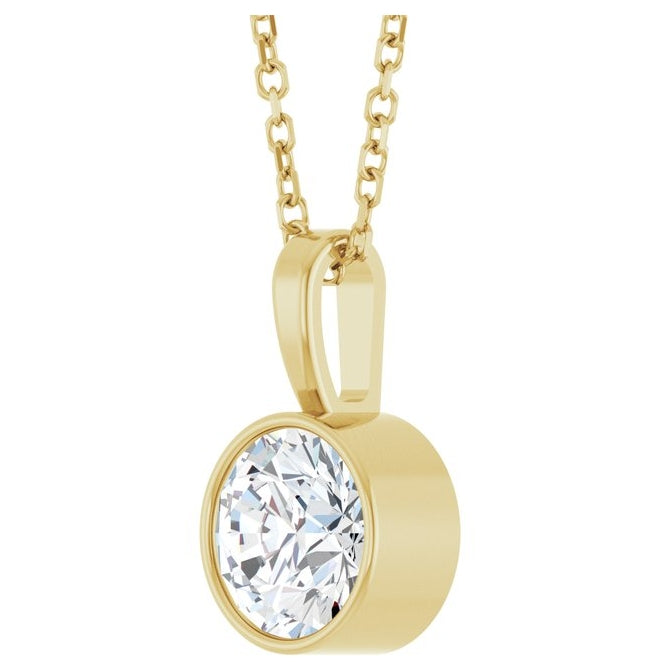 14K Yellow Or White Gold Round Vs, F+ 16-18 In Polished Lab-Grown Diamond Solitaire Bezel-Set Necklace
