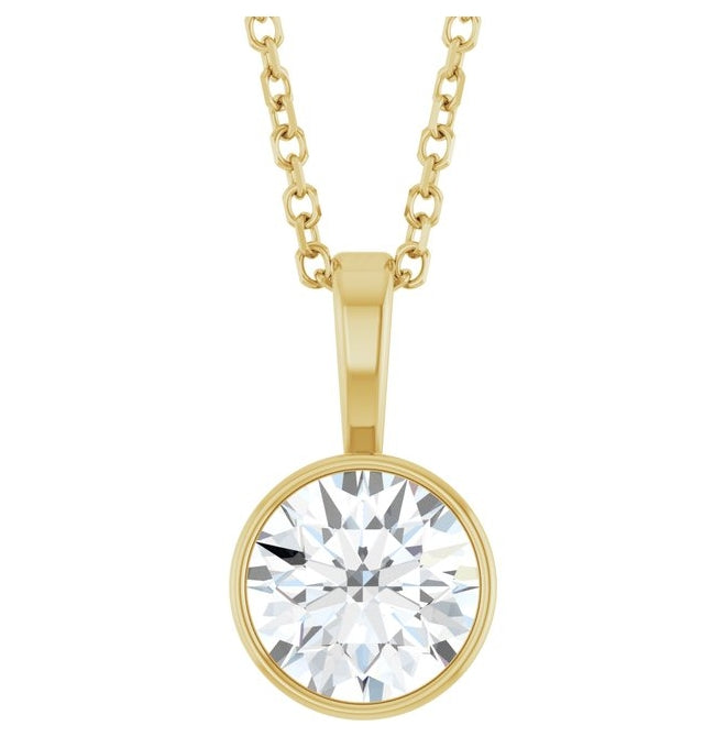 14K Yellow Or White Gold Round Vs, F+ 16-18 In Polished Lab-Grown Diamond Solitaire Bezel-Set Necklace