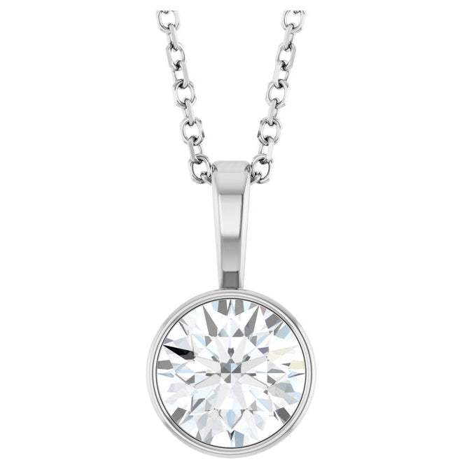 14K Yellow Or White Gold Round Vs, F+ 16-18 In Polished Lab-Grown Diamond Solitaire Bezel-Set Necklace