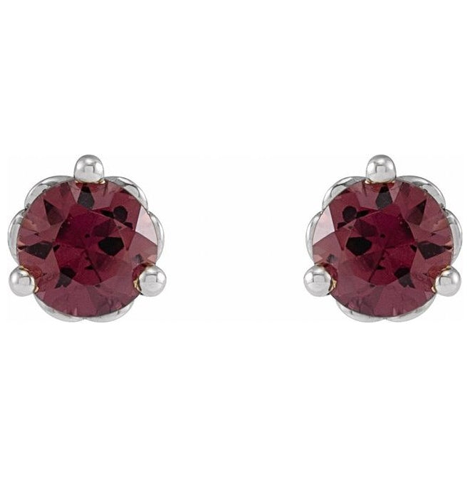 14K Yellow Or White Gold 3 mm Pair Friction Backs  Polished Natural Rhodolite Garnet 3-Prong Earrings