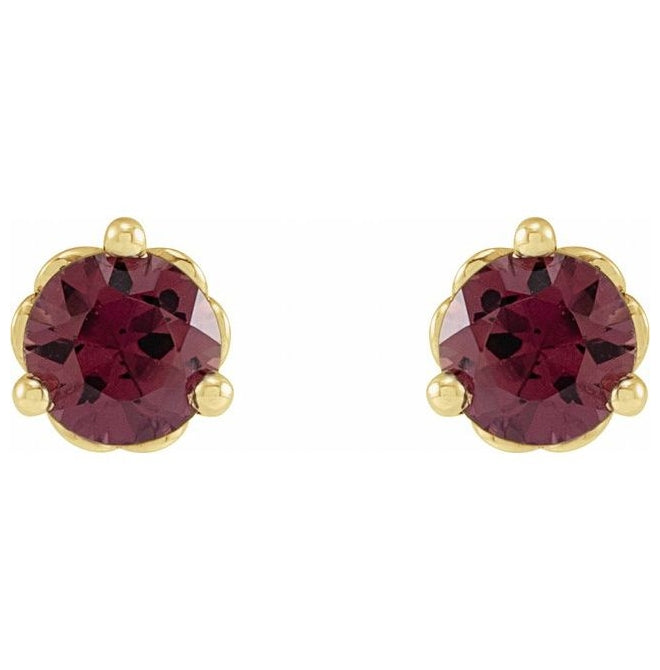 14K Yellow Or White Gold 3 mm Pair Friction Backs  Polished Natural Rhodolite Garnet 3-Prong Earrings