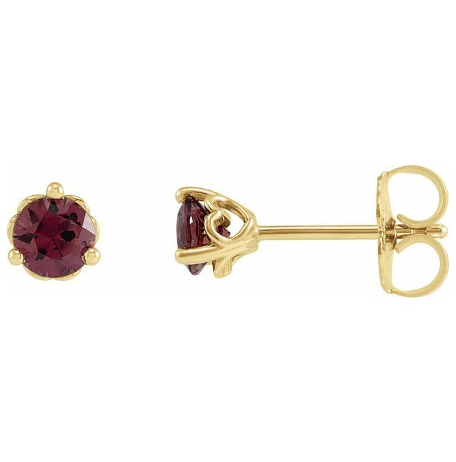 14K Yellow Or White Gold 3 mm Pair Friction Backs  Polished Natural Rhodolite Garnet 3-Prong Earrings