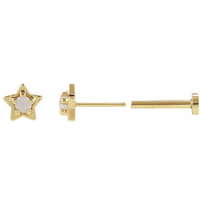 14K Yellow Gold Round 2 Mm Each Tension Back 6 Mm Natural Gem Petite Star Earring