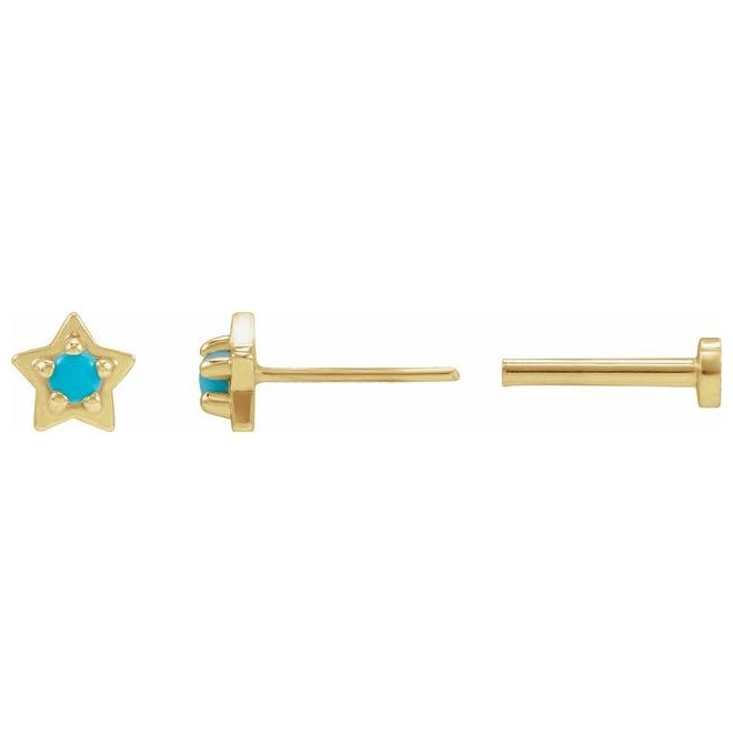 14K Yellow Gold Round 2 Mm Each Tension Back 6 Mm Natural Gem Petite Star Earring