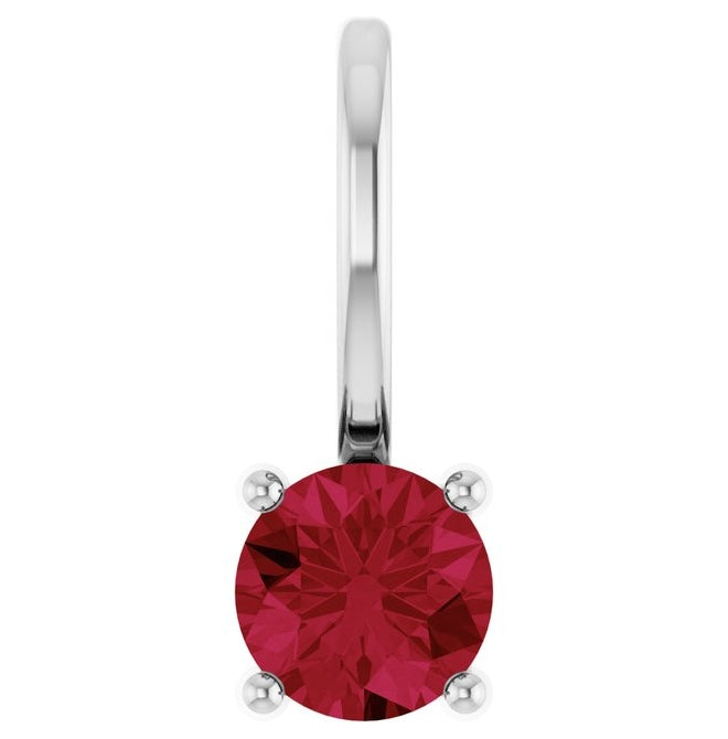 14K White Gold Round 4 Mm Polished Lab-Grown Ruby Charm/Pendant