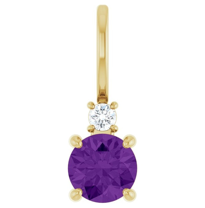 14K Yellow Gold Round Si2-Si3, G-H Polished Natural Gem And Natural Diamond Charm/Pendant