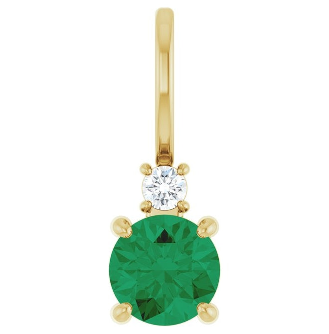 14K Yellow Gold Round Si2-Si3, G-H Polished Lab-Grown Gem And Natural Diamond Charm/Pendant