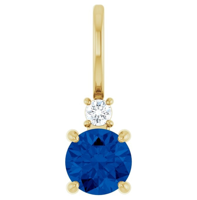 14K Yellow Gold Round Si2-Si3, G-H Polished Natural Gem And Natural Diamond Charm/Pendant