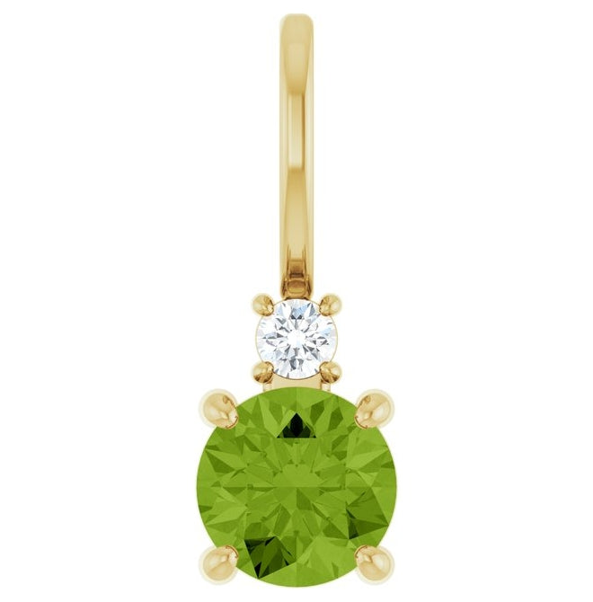 14K Yellow Gold Round Si2-Si3, G-H Polished Natural Gem And Natural Diamond Charm/Pendant