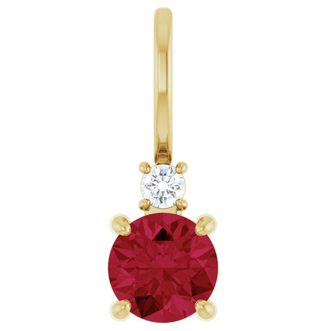 14K Yellow Gold Round Si2-Si3, G-H Polished Natural Gem And Natural Diamond Charm/Pendant