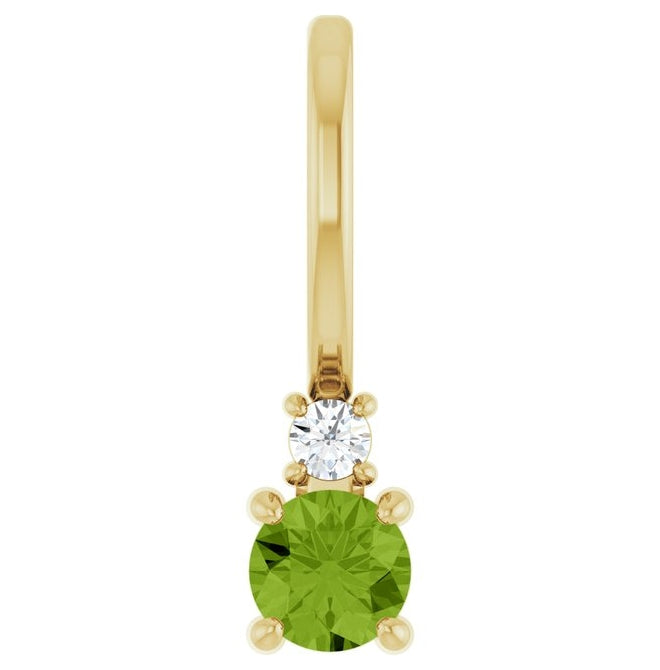 14K Yellow Gold Round Si2-Si3, G-H Polished Natural Gem And Natural Diamond Charm/Pendant