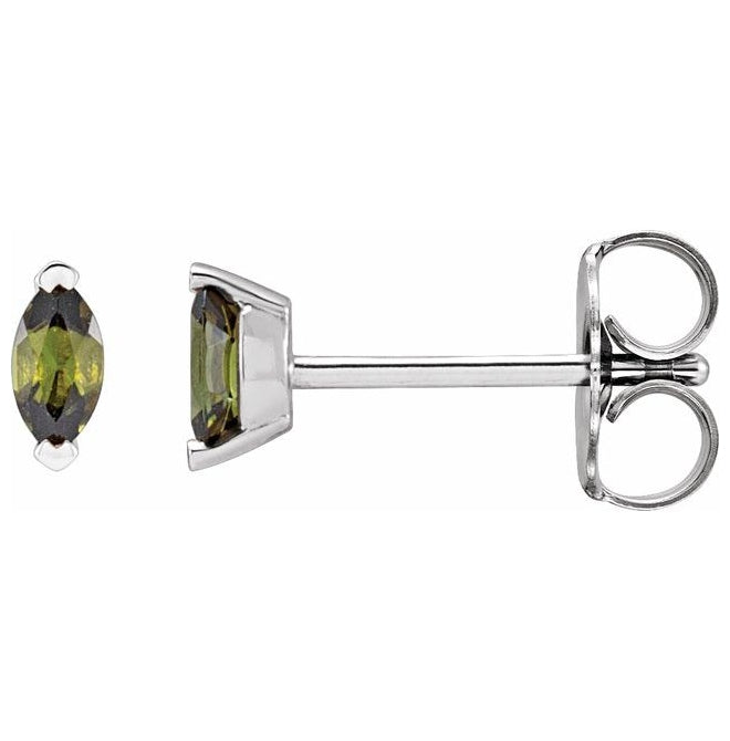 Sterling Silver Marquise Pair 4 X 2 Mm Friction Backs 2-Prong Polished Natural Green Tourmaline Solitaire V-Prong Earrings