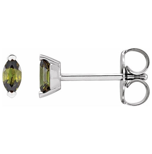Sterling Silver Marquise Pair 4 X 2 Mm Friction Backs 2-Prong Polished Natural Green Tourmaline Solitaire V-Prong Earrings