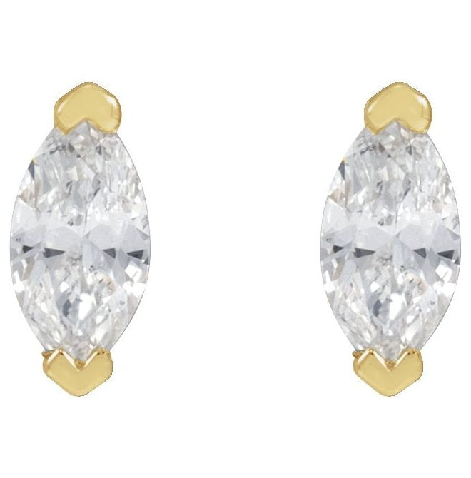 14K Yellow Gold Marquise Each 4 X 2Mm I1, G-H Tension Back 2-Prong Polished .07 Ct Natural Diamond Solitiare V-End Earring