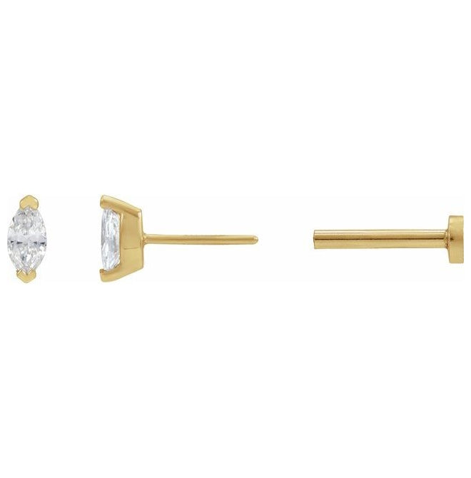 14K Yellow Gold Marquise Each 4 X 2Mm I1, G-H Tension Back 2-Prong Polished .07 Ct Natural Diamond Solitiare V-End Earring