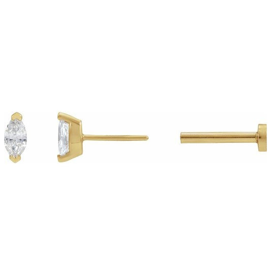 14K Yellow Gold Marquise Each 4 X 2Mm I1, G-H Tension Back 2-Prong Polished .07 Ct Natural Diamond Solitiare V-End Earring