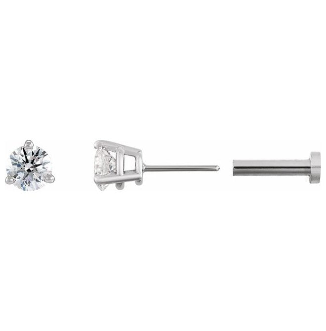 14K White Gold 1/6 CT Natural Diamond Press Fit Back Stud Earring