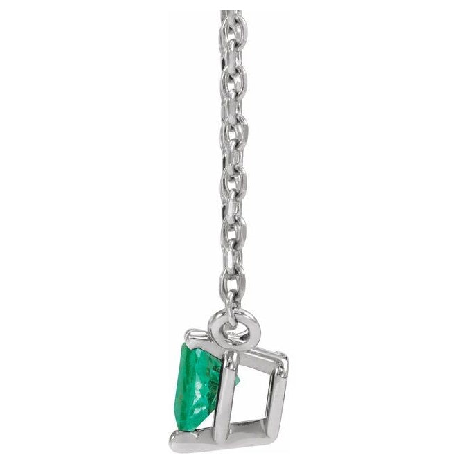 14K White Gold Heart 4 X 4 Mm 16-18 In Polished Lab-Grown Emerald Solitaire Necklace