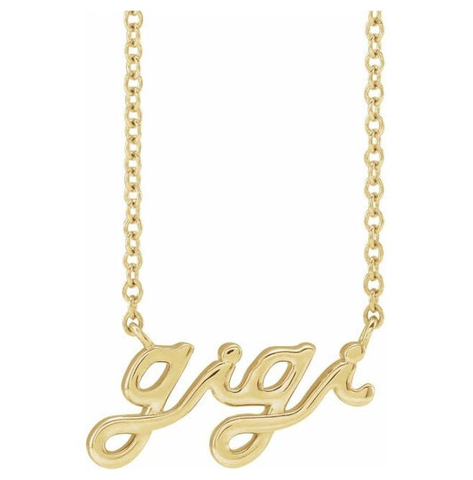18K Yellow Gold-Plated Sterling Silver 14.88 X 7.93 Mm 18 In Polished Lowercase Script Gigi Necklace