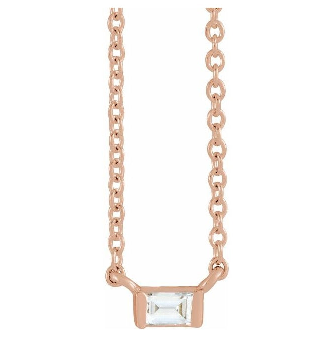 14K Rose Gold Straight Baguette 3 X 2Mm I1, G-H 16-18 In Polished Natural Diamond Solitaire Channel-Set Necklace