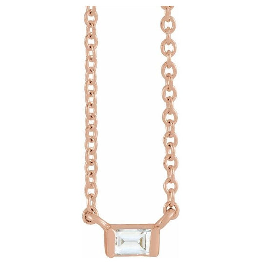 14K Rose Gold Straight Baguette 3 X 2Mm I1, G-H 16-18 In Polished Natural Diamond Solitaire Channel-Set Necklace