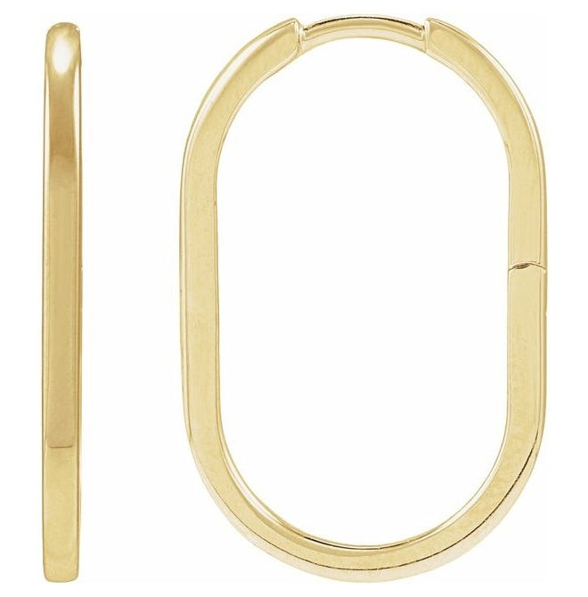 14K Yellow Gold Or Sterling Silver 23.6 X 15 Mm 1.6 Mm Pair Hinged Polished Elongated Oval Huggies