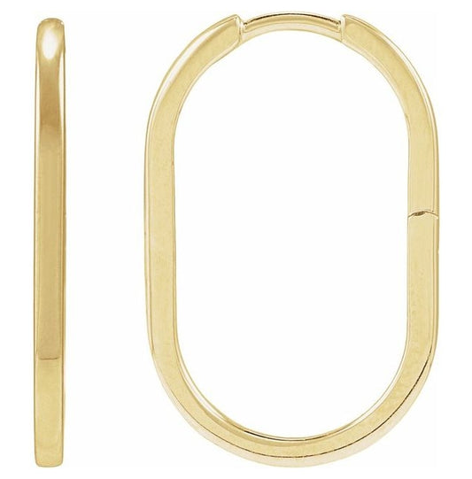 14K Yellow Gold Or Sterling Silver 23.6 X 15 Mm 1.6 Mm Pair Hinged Polished Elongated Oval Huggies