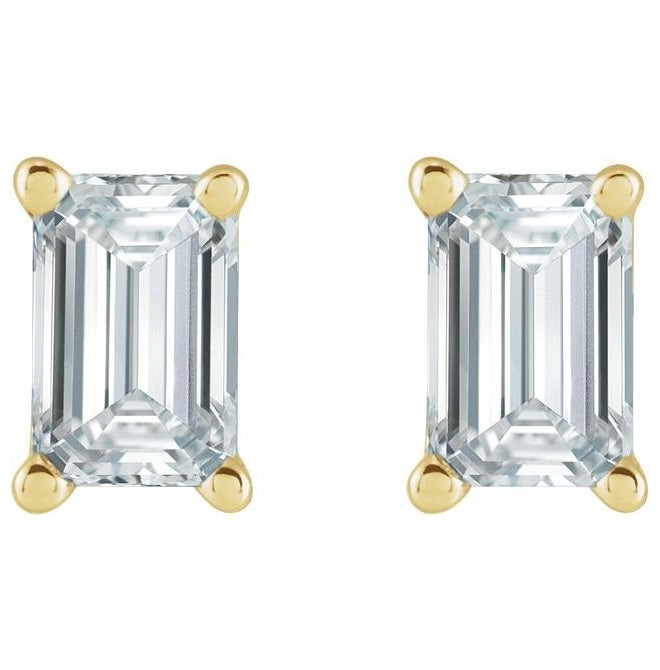 14K Yellow Gold Emerald 5 X 3 Mm EachTension Back 6 Mm Polished 1/3 Ct Lab-Grown Diamond Solitaire Earring
