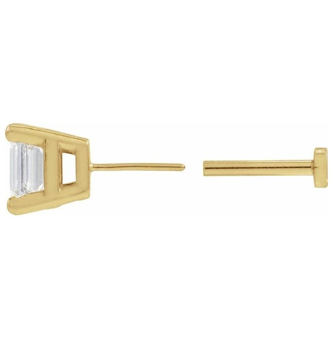 14K Yellow Gold Emerald 5 X 3 Mm EachTension Back 6 Mm Polished 1/3 Ct Lab-Grown Diamond Solitaire Earring