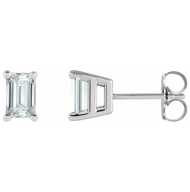14K White Gold Emerald 4 X 3 Mm Pair Friction Backs .37 In Polished 1/2 Ctw Lab-Grown Diamond Tapered Earrings