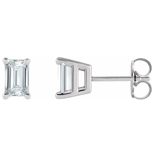 14K White Gold Emerald 4 X 3 Mm Pair Friction Backs .37 In Polished 1/2 Ctw Lab-Grown Diamond Tapered Earrings