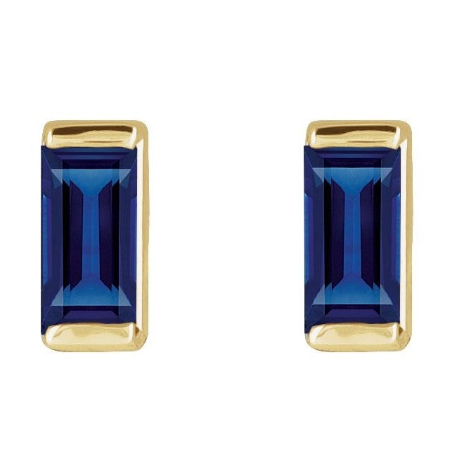 14K Yellow Gold Straight Baguette Pair 4 X 2 Mm Friction Backs Polished Natural Blue Sapphire Channel-Set Earring