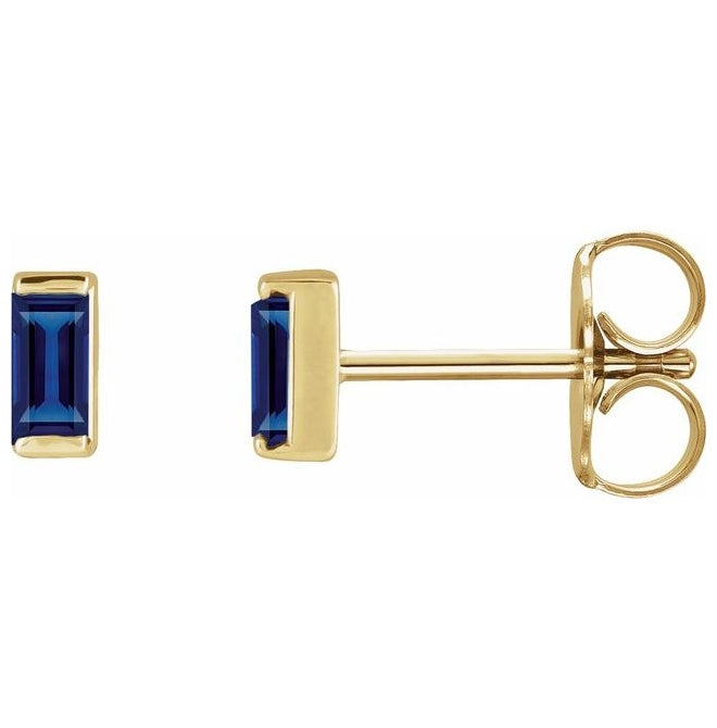 14K Yellow Gold Straight Baguette Pair 4 X 2 Mm Friction Backs Polished Natural Blue Sapphire Channel-Set Earring
