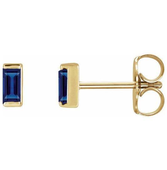 14K Yellow Gold Straight Baguette Pair 4 X 2 Mm Friction Backs Polished Natural Blue Sapphire Channel-Set Earring