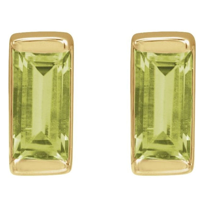 14K Yellow Gold Straight Baguette Each 4 X 2 Mm Tension Back Polished Natural Peridot Channel-Set Earring